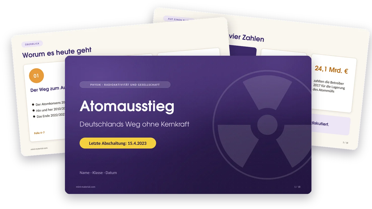 Titelfolie der Präsentation, dahinter Inhalts- und Kennzahlenfolie