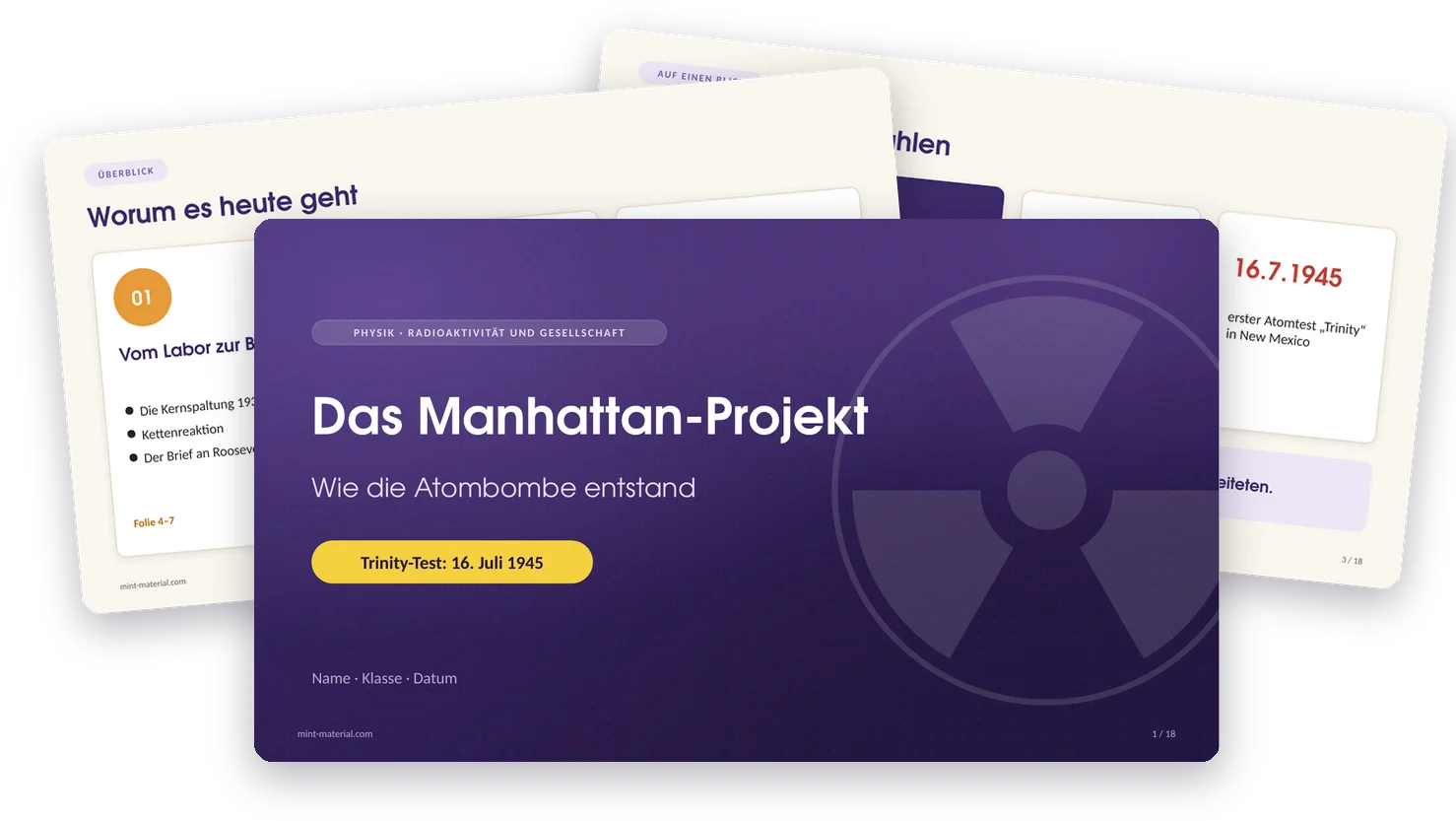 Titelfolie der Präsentation, dahinter Inhalts- und Kennzahlenfolie